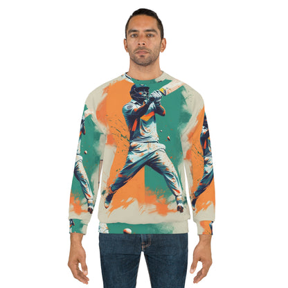 Cricket Batsman, Ball Strike, Indian Flag Color Background - Street Style - Unisex Sweatshirt (AOP)