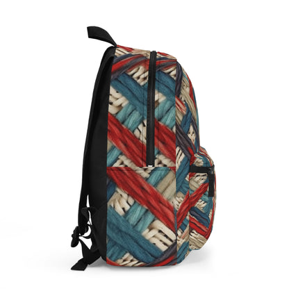 Colorful Yarn Knot: Denim-Inspired Fabric in Red, White, Light Blue - Backpack