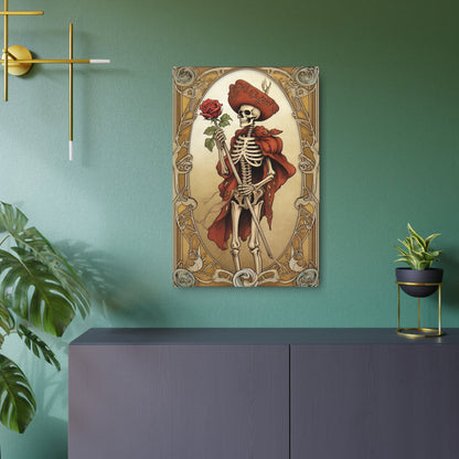 Death Card Tarot - Skeleton, Rose, and Transformation Journey - Metal Art Sign