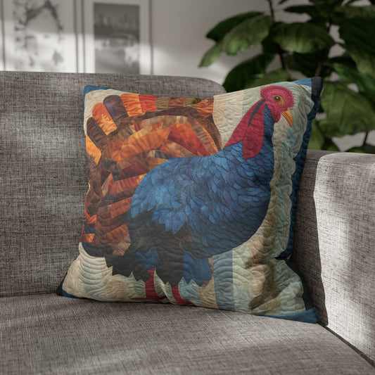 Colcha de cosecha de Acción de Gracias: Diseño festivo de pavo para la temporada navideña - Funda de almohada cuadrada de poliéster hilado