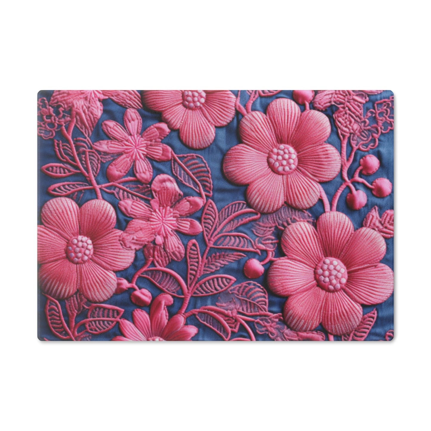 Denim Blue Doll Pink Floral Embroidery Style Fabric Flowers - Cutting Board