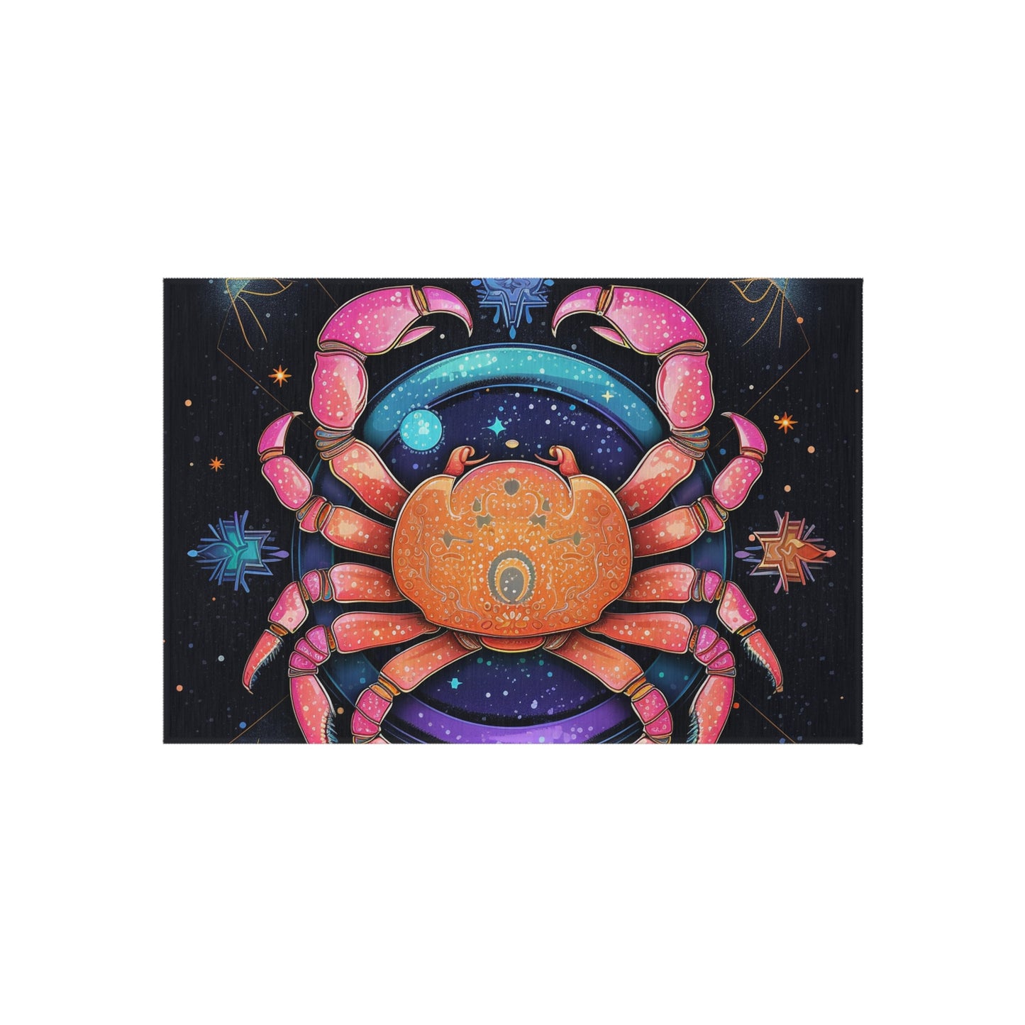 Rainbow Celestial Crab - Vibrant Cancer Zodiac Sign Art - Outdoor Rug