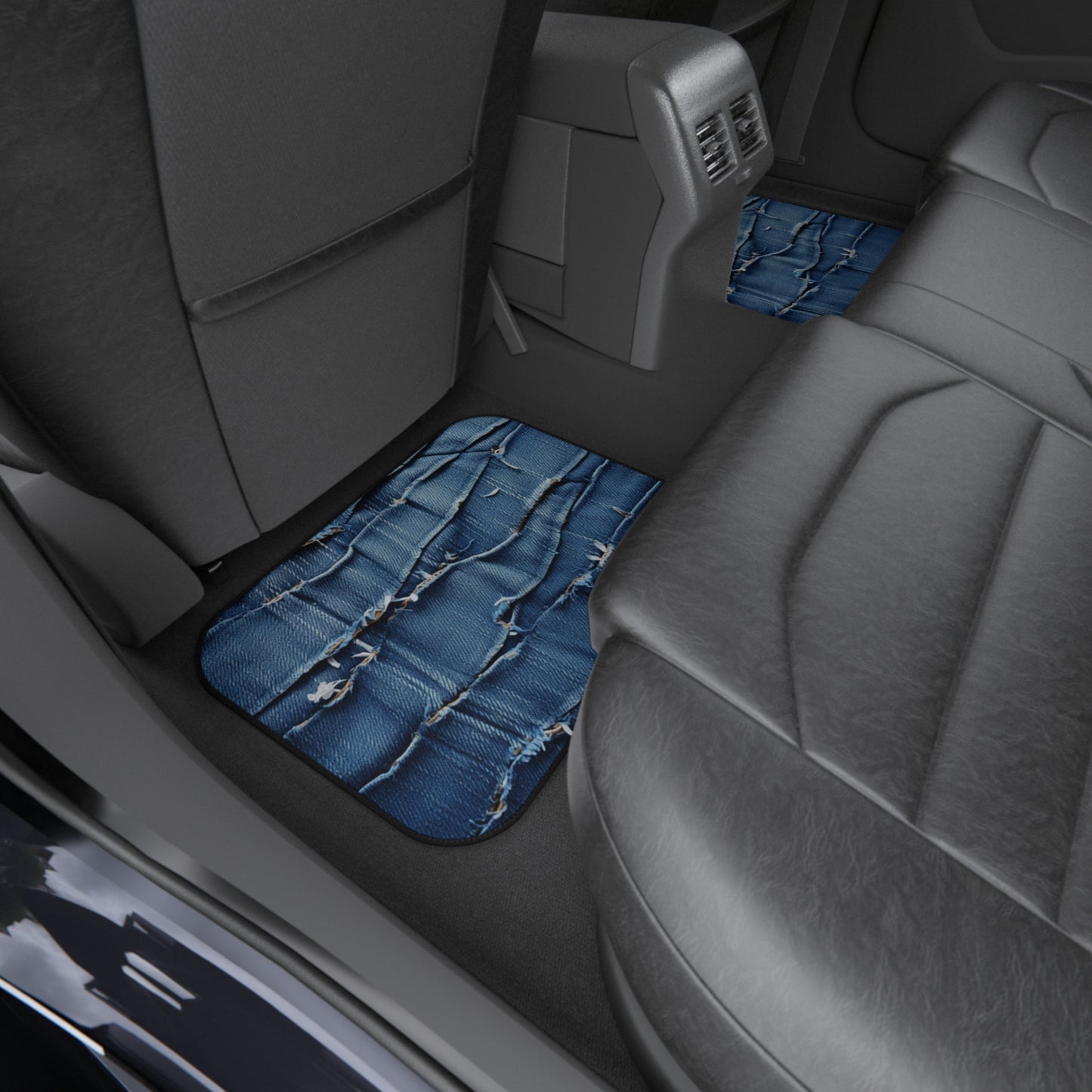 Denim desgastado azul medianoche: diseño resistente, rasgado y elegante - Alfombrillas para coche (juego de 4) 