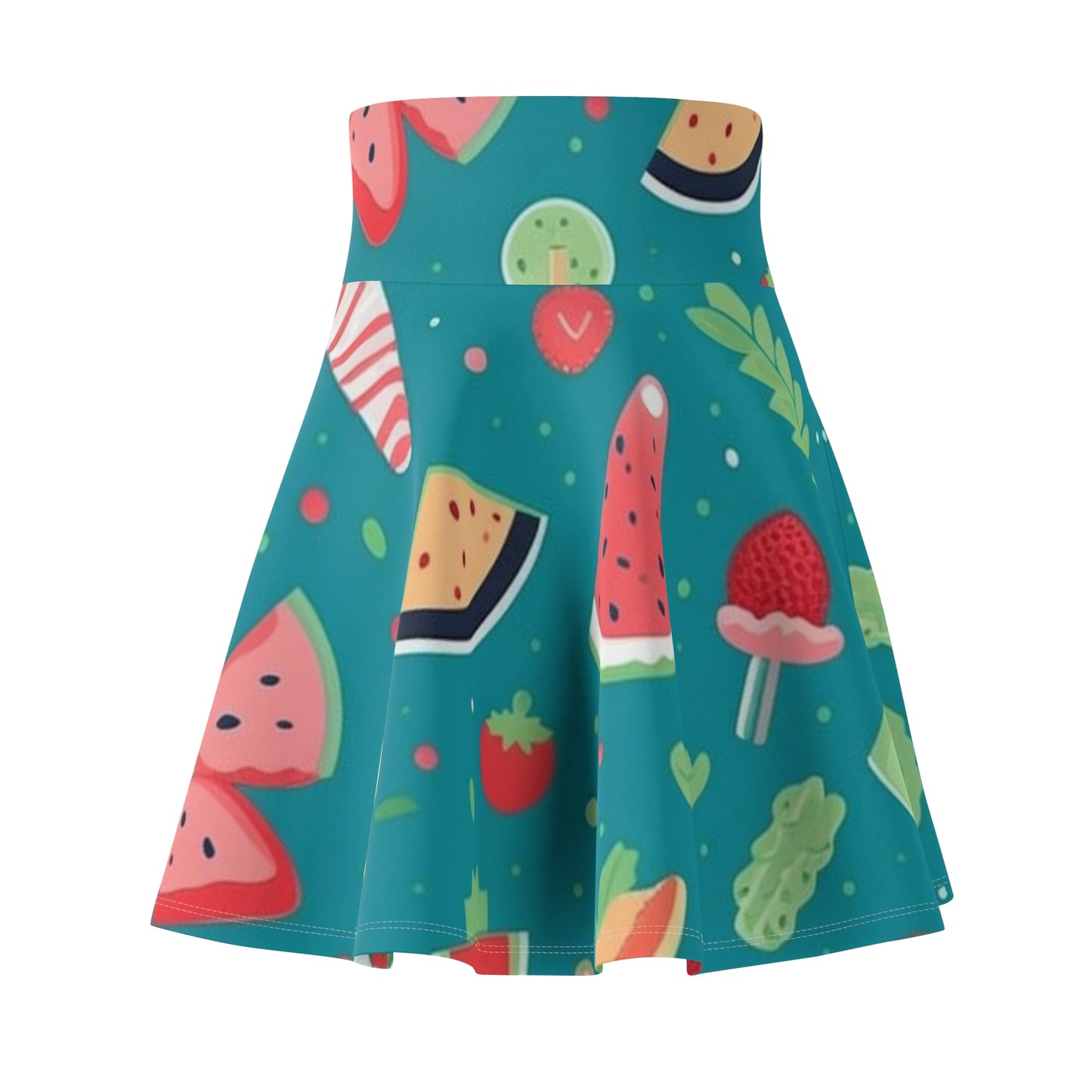 Quirky Summer Food Watermelon Ice Cream Cocktail Pattern Women's Skater Skirt (AOP)