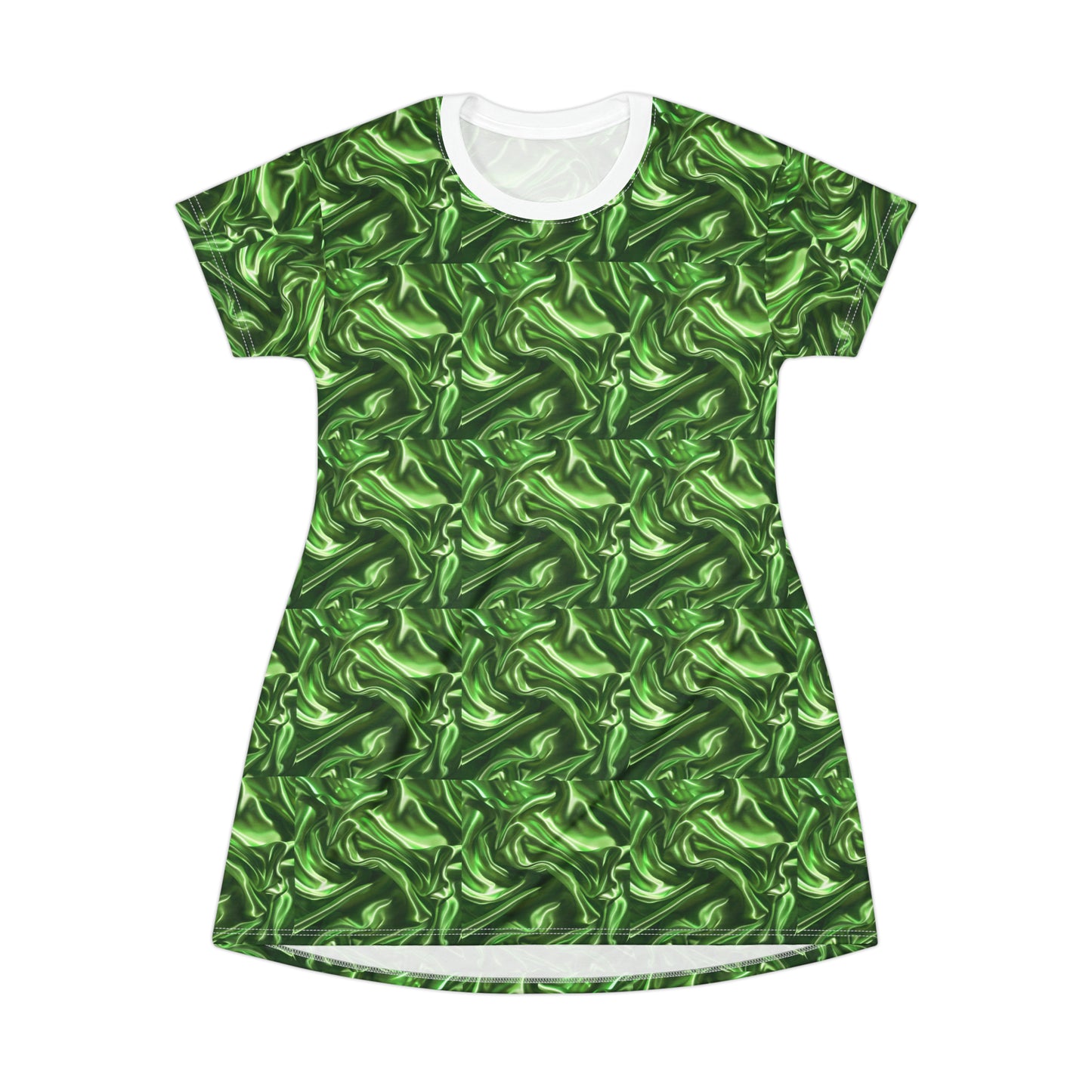 Green Silk Faux, T-Shirt Dress (AOP)