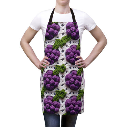 Crochet Grapes Pattern - Granny Square Design - Fresh Fruit Pick - Orchard Purple Snack Food - Apron (AOP)