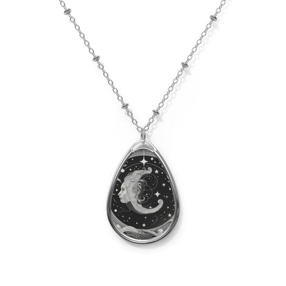 Aquarius Zodiac - Oval Necklace - Black & White Mystical Design