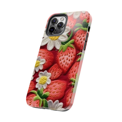 Strawberry Strawberries Embroidery Design - Fresh Pick Red Berry Sweet Fruit - Tough Phone Cases