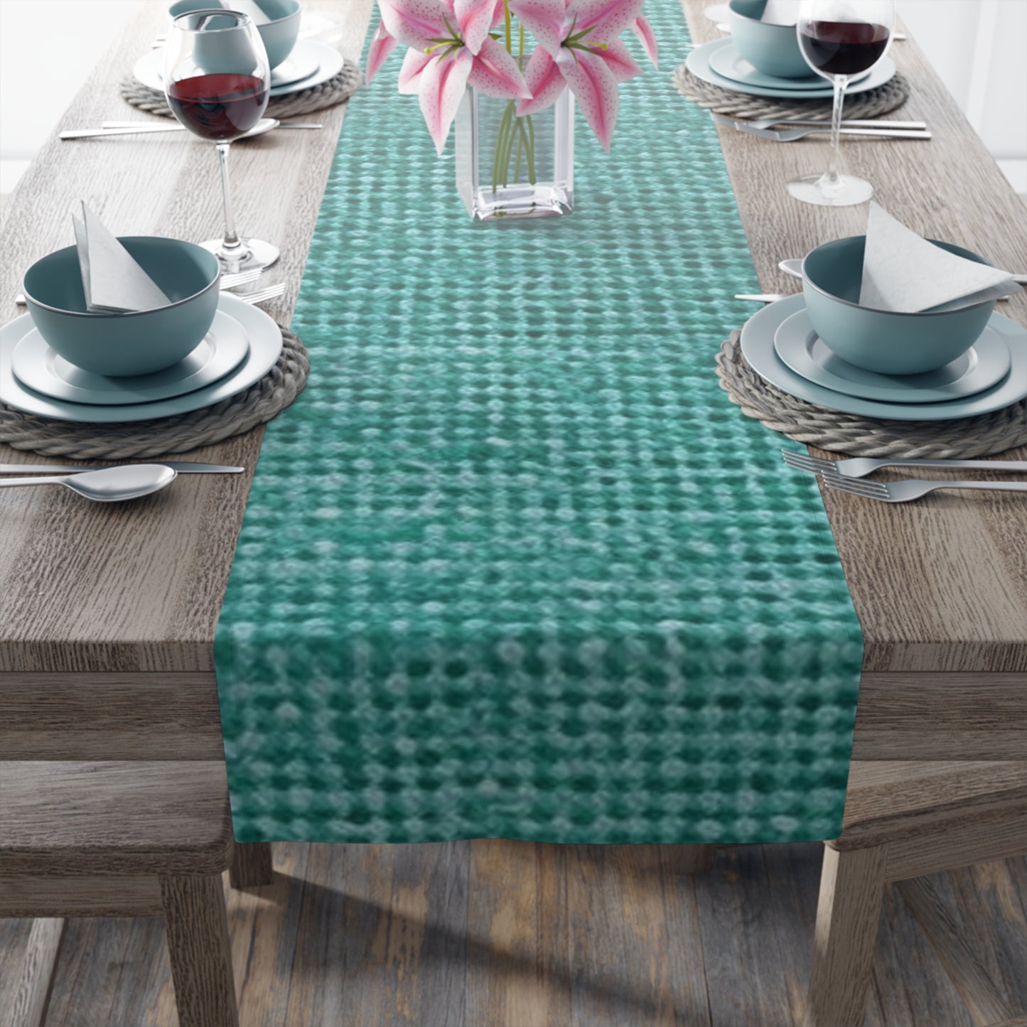 Quality Mint Turquoise Denim Fabric Deisgn, Stylish Material - Table Runner (Cotton, Poly)