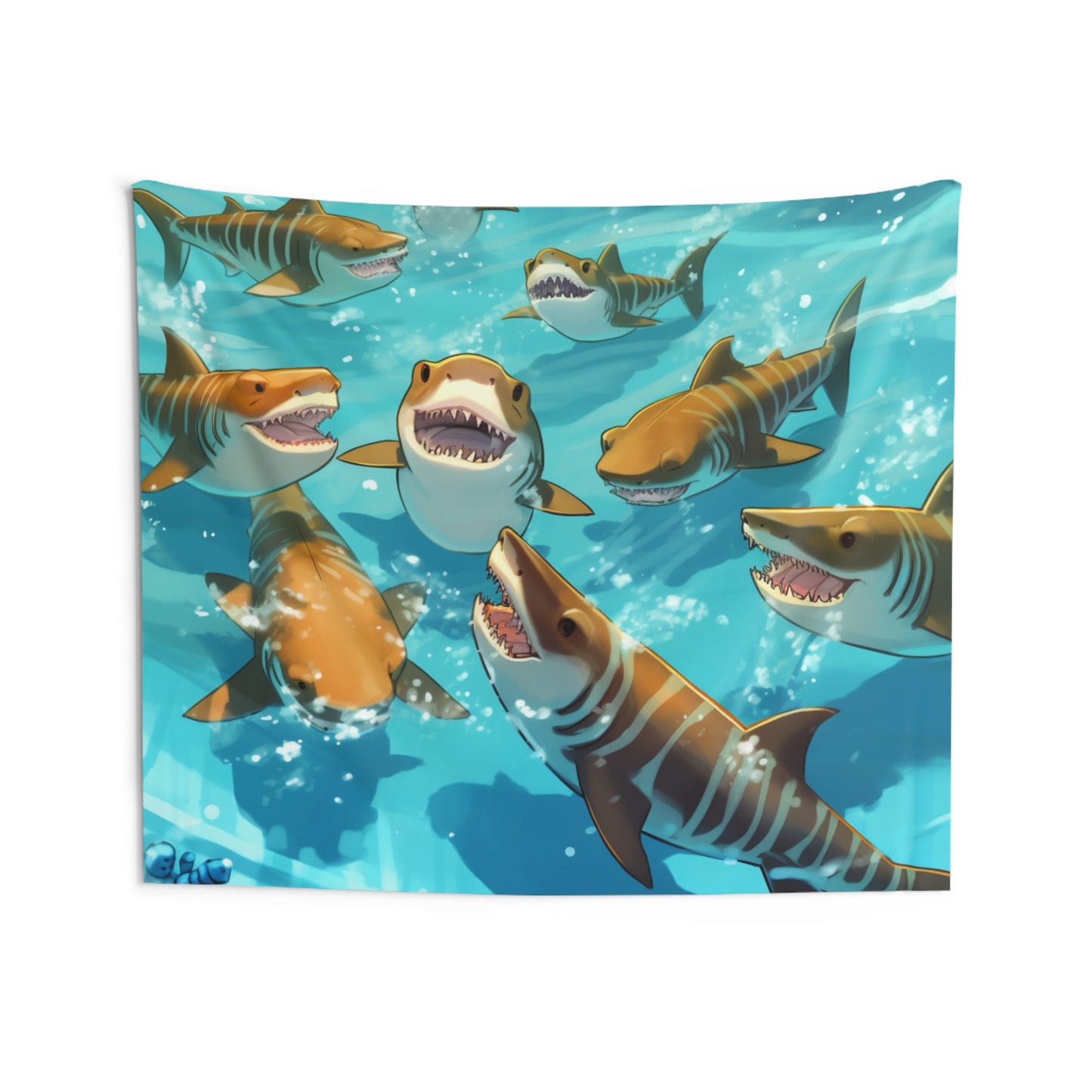 Tiger Shark: Ocean Marine Wildlife - Underwater - Indoor Wall Tapestries