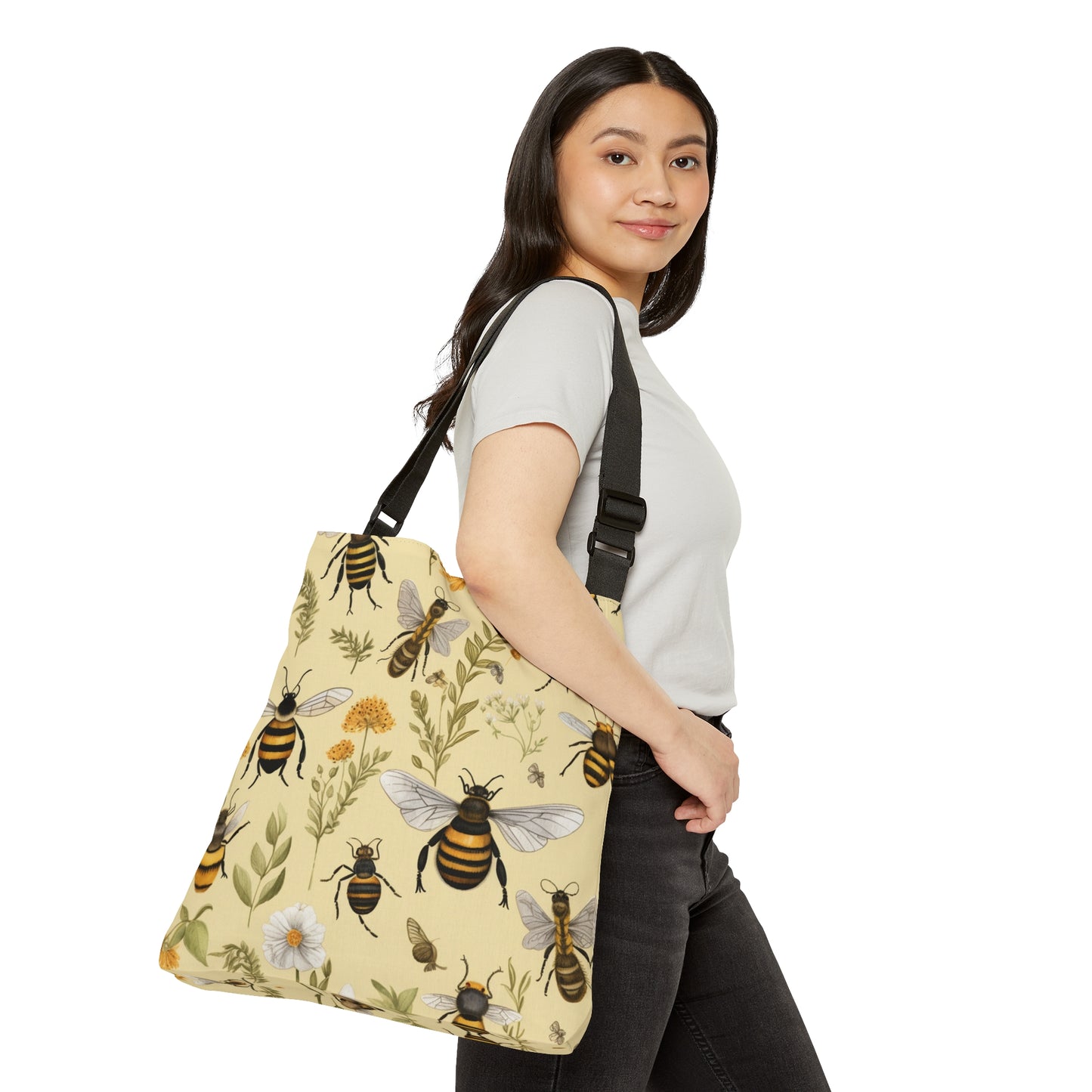 Whimsical Bees & Honeycombs Nature-Friendly Pattern Design Adjustable Tote Bag (AOP)