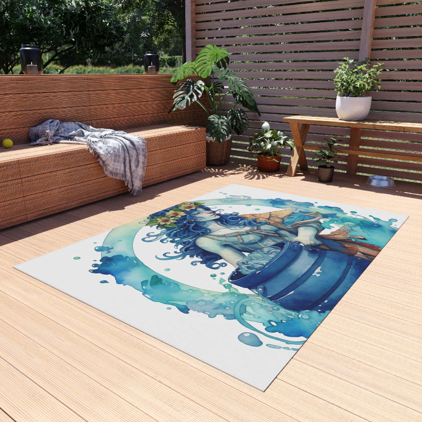 Artistic Aquarius Zodiac - Watercolor Water-Bearer Depiction - Outdoor Rug