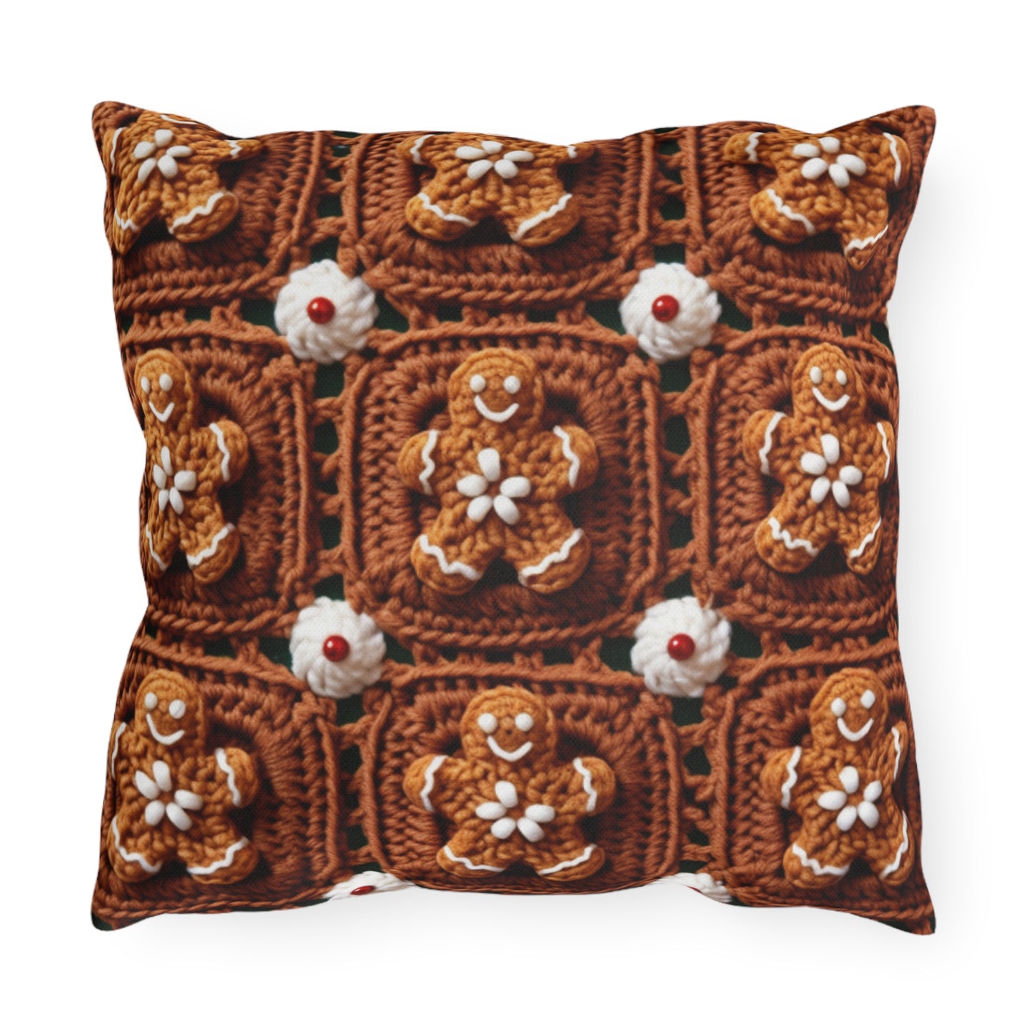 Gingerbread Man Crochet, Classic Christmas Cookie Design, Festive Yuletide Craft. Holiday Decor - Outdoor Pillows