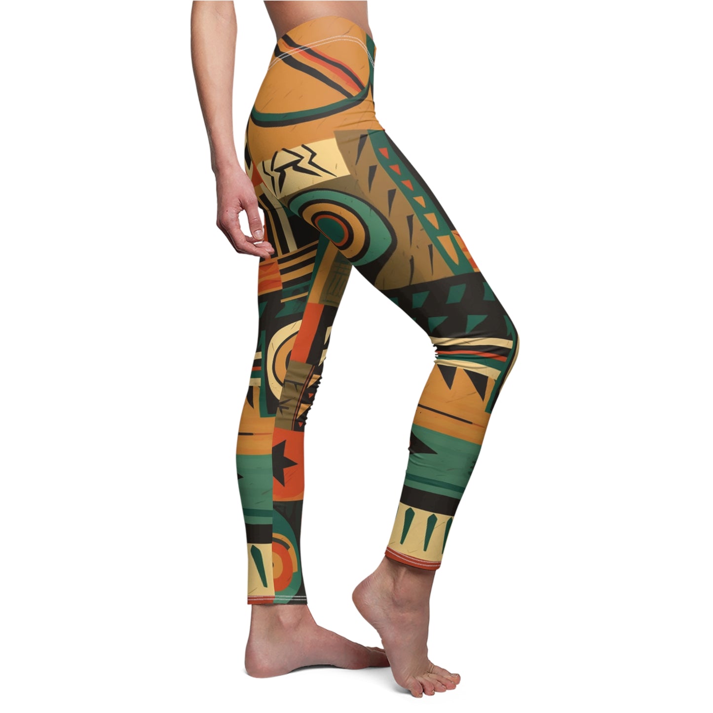 Earthy Tones Geometric Tribal-Inspired Pattern Design Women's Cut & Sew Casual Leggings (AOP)