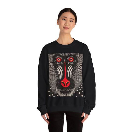 Red and Black Mandrill Monkey - Abstract Primate Face with Psychedelic Patterns - Unisex Heavy Blend™ Crewneck Sweatshirt
