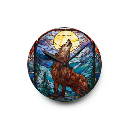 Stained Glass Howling Wolf Design - Acrylic Wall Clock