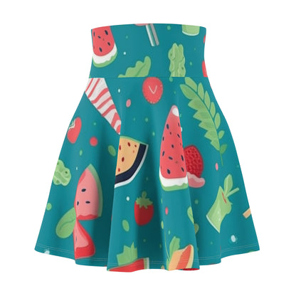 Quirky Summer Food Watermelon Ice Cream Cocktail Pattern Women's Skater Skirt (AOP)