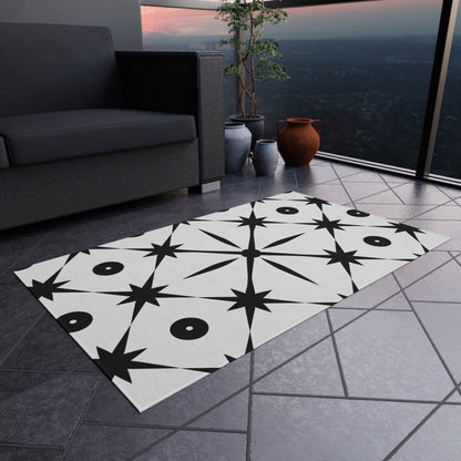 Mid Century Modern Asterisk Design - White & Black Atomic Starburst - Outdoor Rug