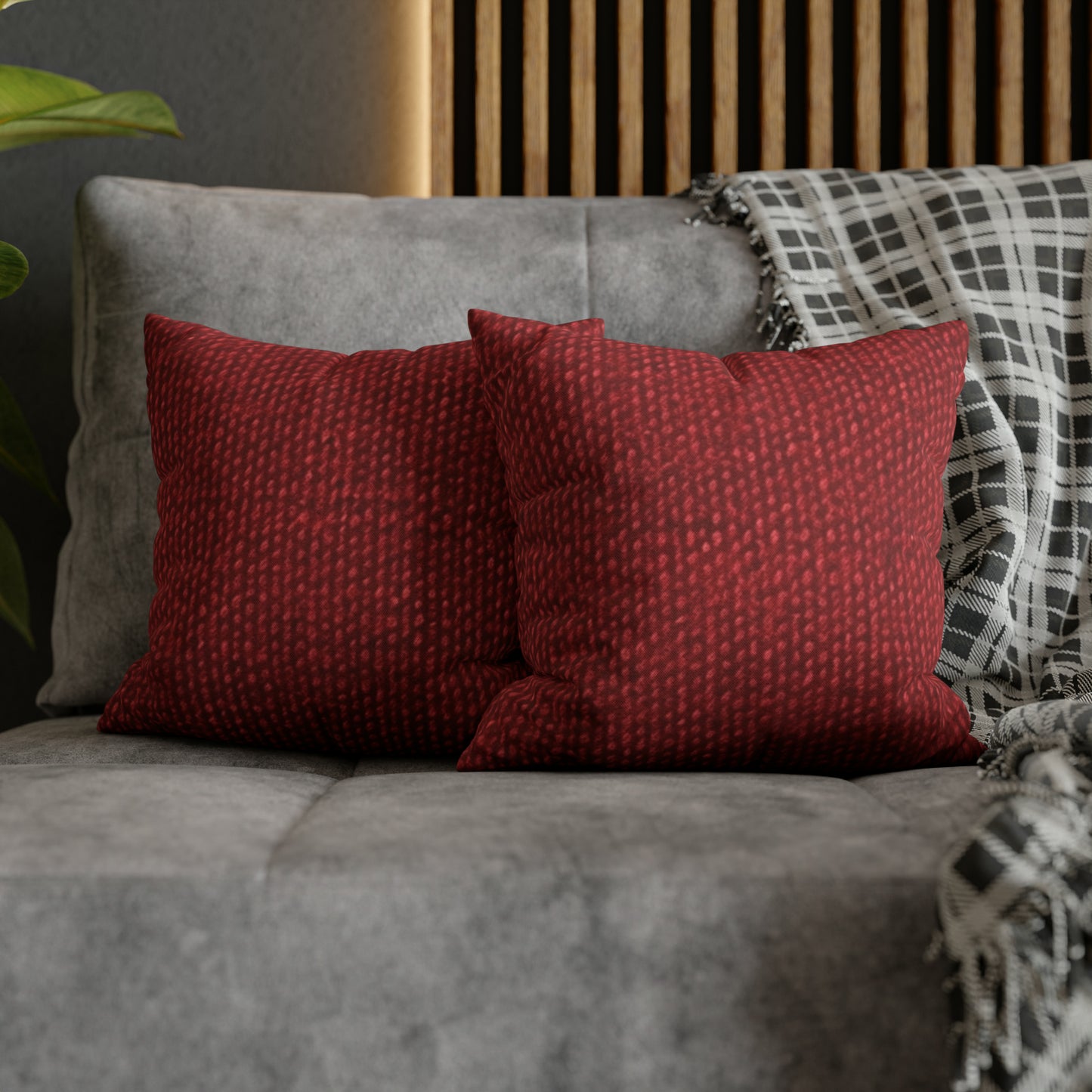 Bold Ruby Red: Denim-Inspired, Passionate Fabric Style - Spun Polyester Square Pillow Case