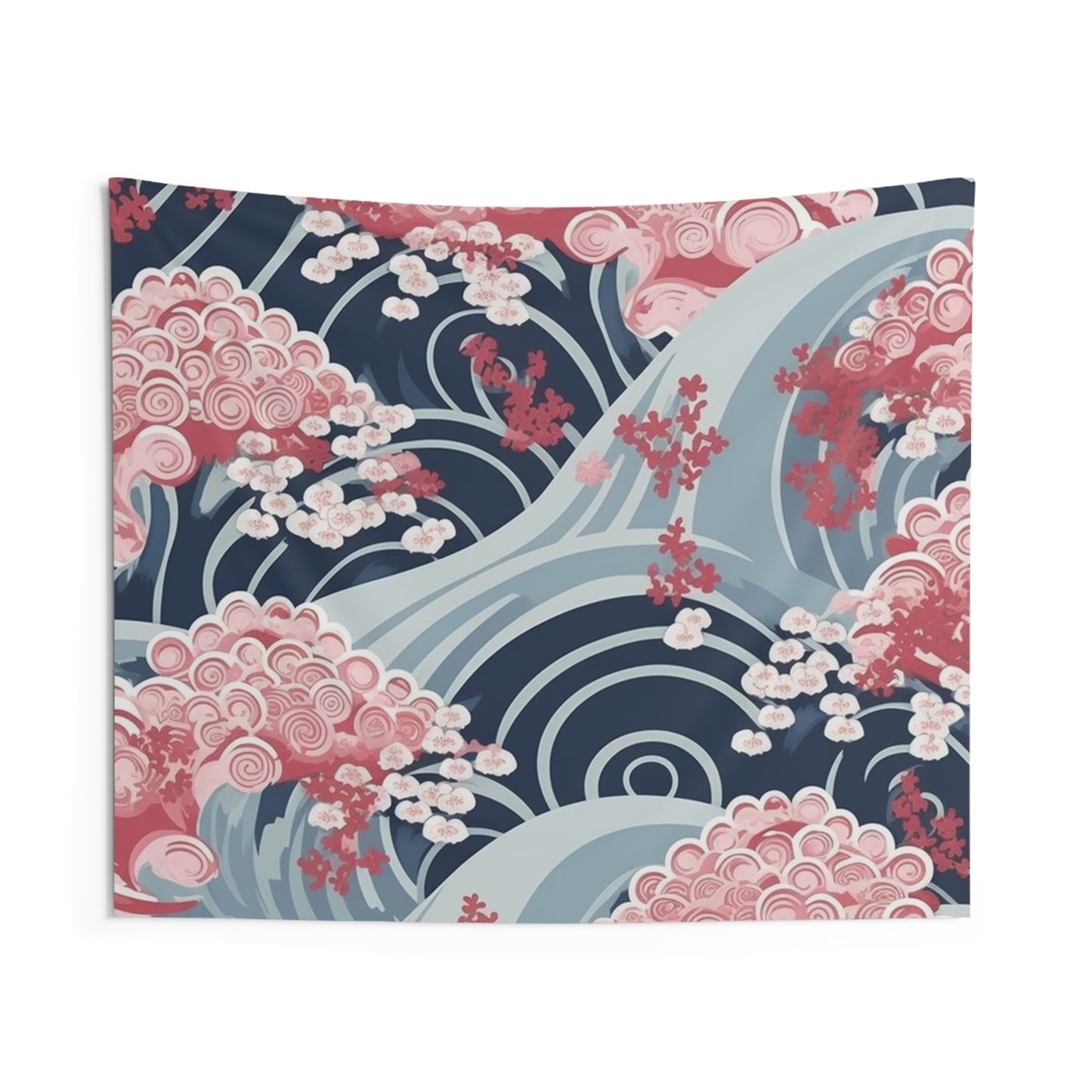 Tapices de pared para interiores con diseño minimalista japonés de ondas y flores de cerezo 