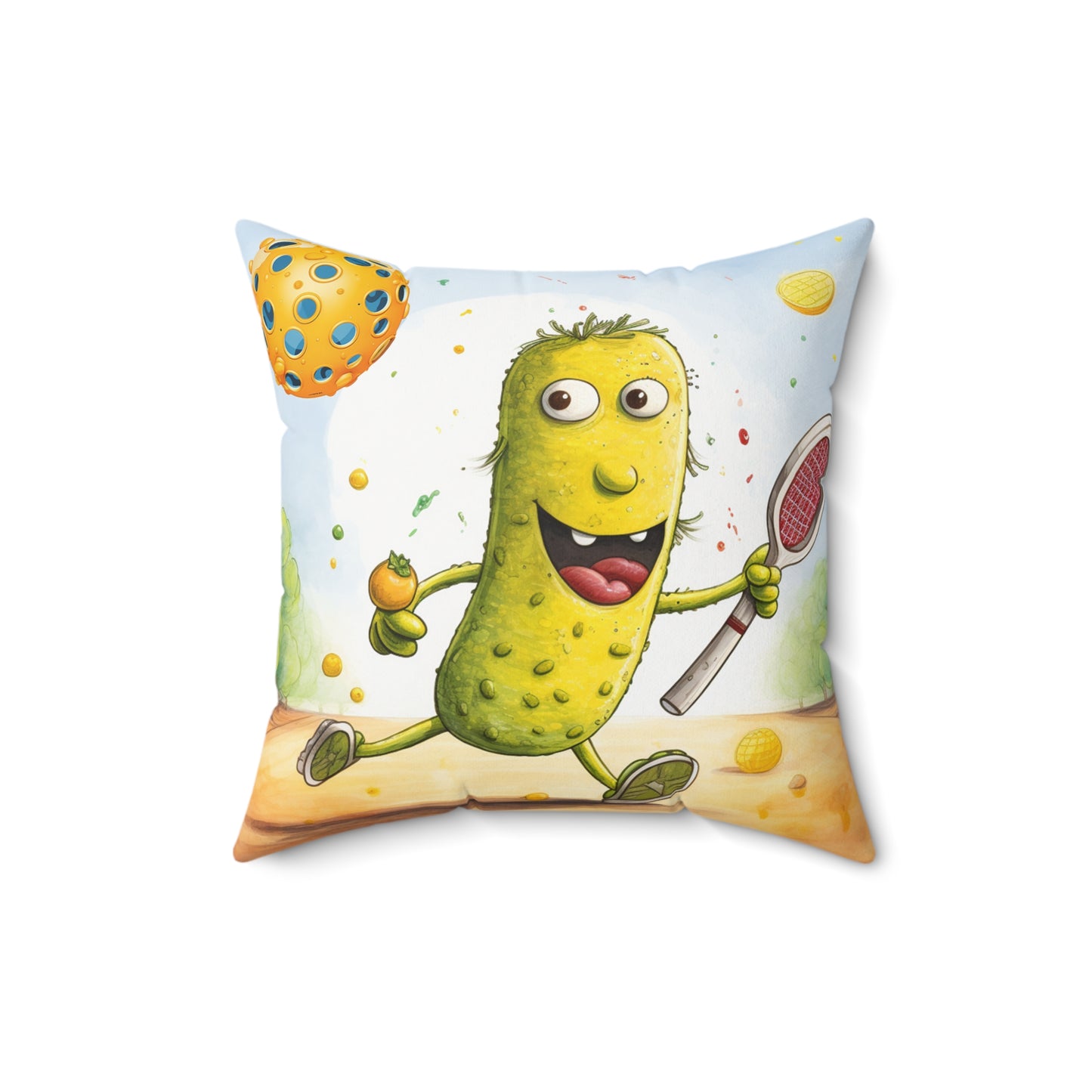 Pickleball Play: Pickle Sport Action Game, Fast Dink Ball - Spun Polyester Square Pillow