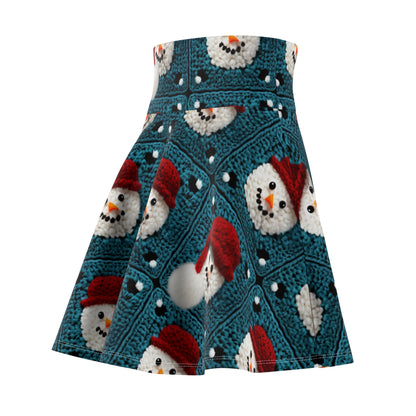 Snowman Crochet Craft, Festive Yuletide Cheer, Winter Wonderland - Women's Skater Skirt (AOP)