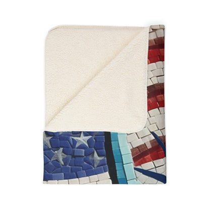 Patriotic Mosaic Artwork, Liberty Statue with Flag, Emblematic Freedom, Independence Day Mural, National Pride Abstract Tilework - Fleece Sherpa Blanket