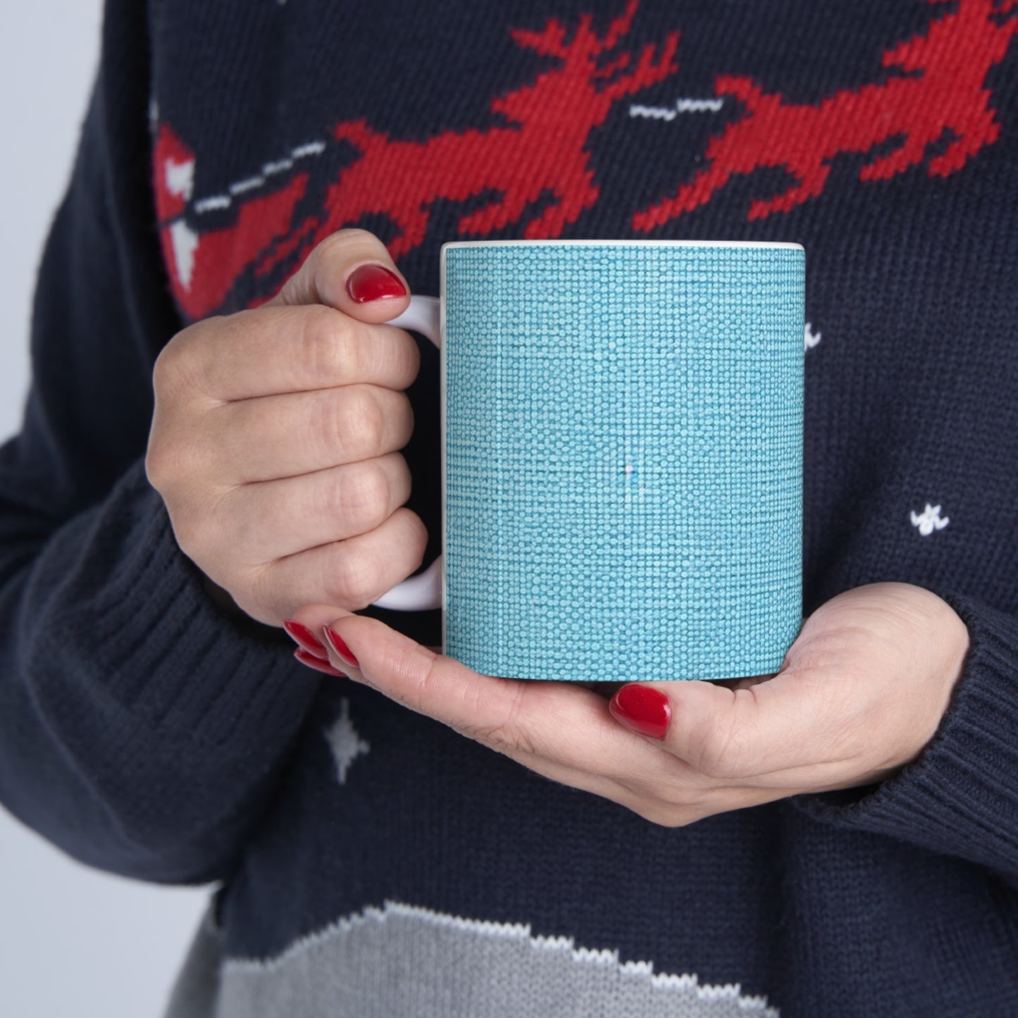 Bright Aqua Teal: Denim-Inspired Refreshing Blue Summer Fabric - Ceramic Mug 11oz