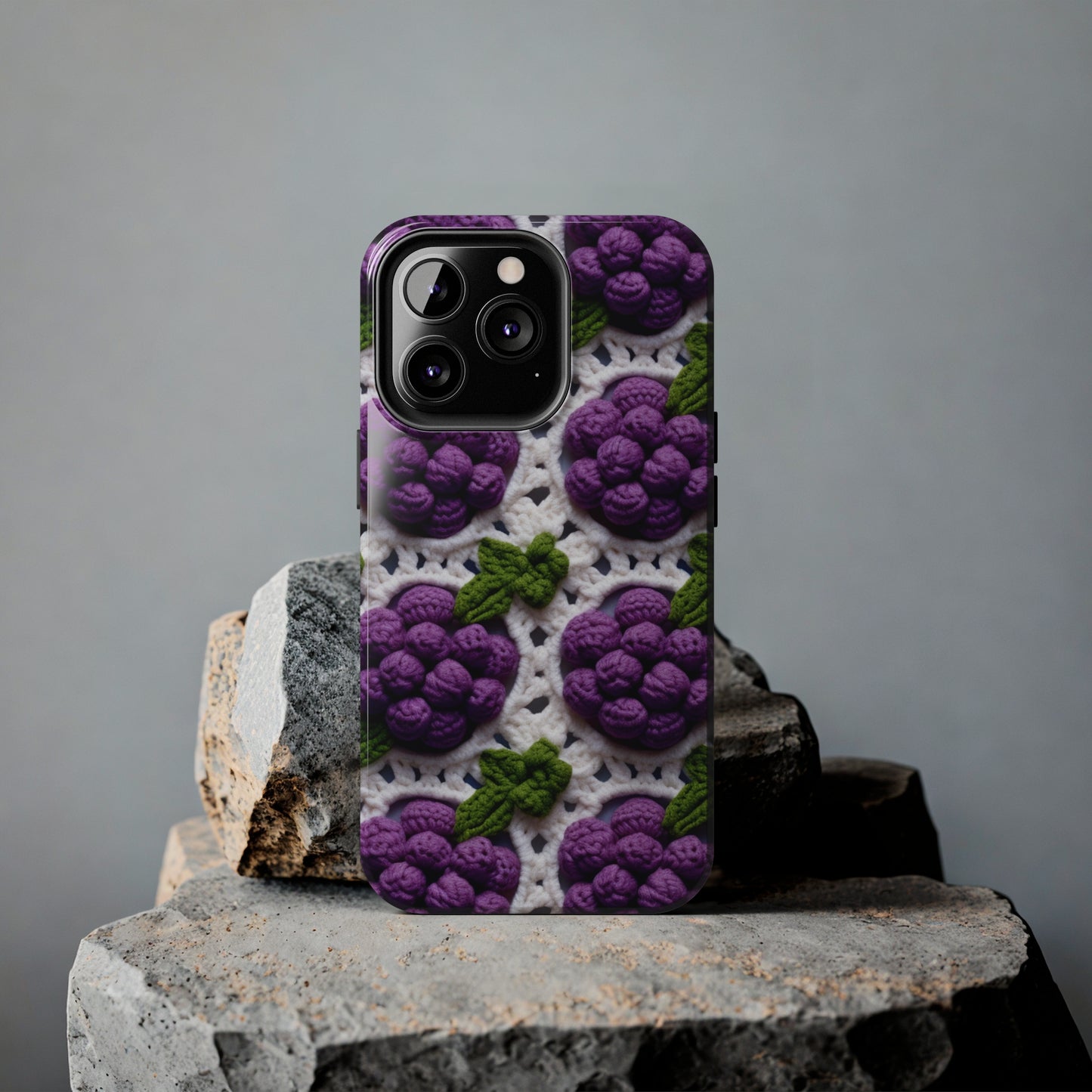 Crochet Grapes Pattern - Granny Square Design - Fresh Fruit Pick - Orchard Purple Snack Food - Tough Phone Cases