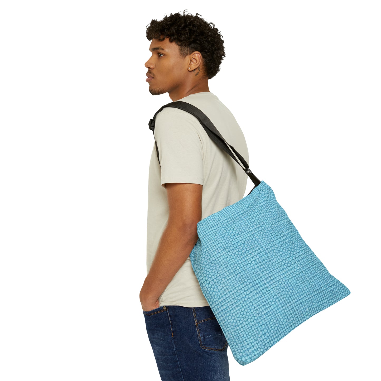 Bright Aqua Teal: Denim-Inspired Refreshing Blue Summer Fabric - Adjustable Tote Bag (AOP)