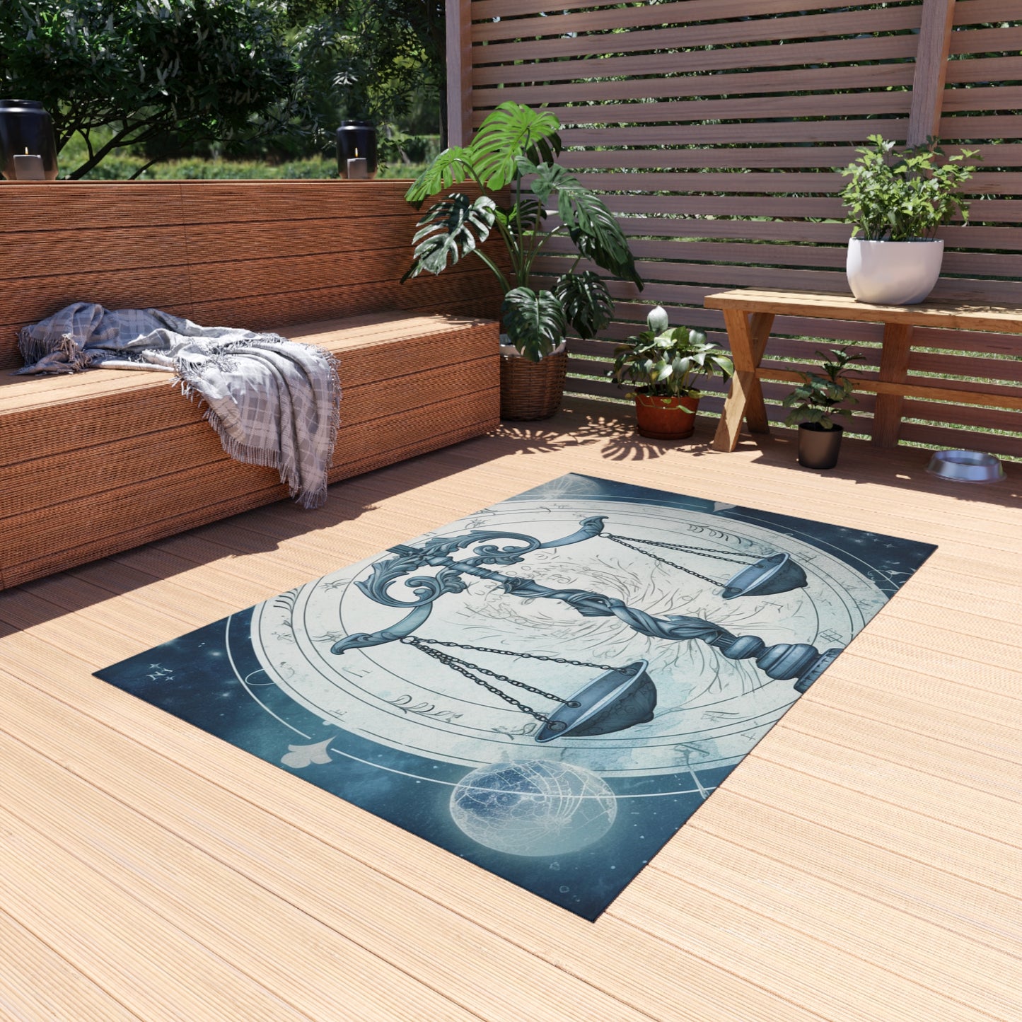 Blue Tones Libra Zodiac Cosmic Astro - Balance Scale & Symbols - Outdoor Rug