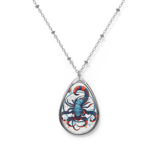 Cute Scorpio Zodiac Sign - Big Claws, Long Tail Cosmic Astrology Symbol - Oval Necklace