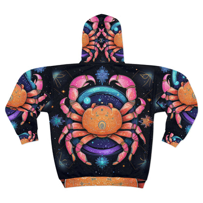 Rainbow Celestial Crab - Vibrant Cancer Zodiac Sign Art - Unisex Zip Hoodie (AOP)