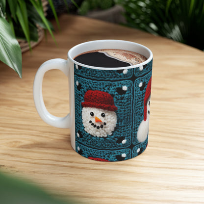 Snowman Crochet Craft, Festive Yuletide Cheer, Winter Wonderland - Ceramic Mug 11oz