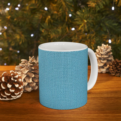 Bright Aqua Teal: Denim-Inspired Refreshing Blue Summer Fabric - Ceramic Mug 11oz