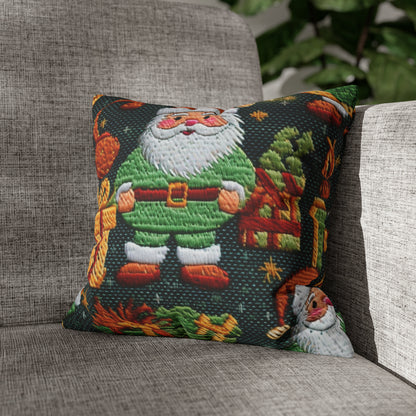 Papá Noel navideño - Regalos bordados - País de las maravillas invernal festivo - Diseño Deck the Halls - Funda de almohada cuadrada de poliéster hilado 