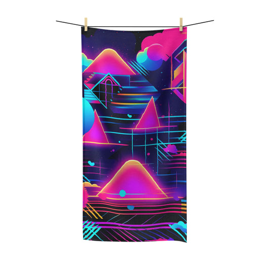 80s Synthwave Retro-Futuristic Inspired Pattern Design Polycotton Towel