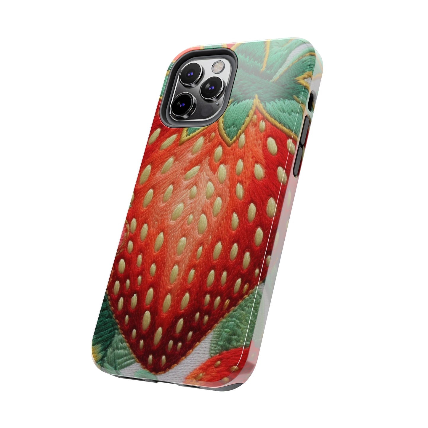 Berry Delight: Sun-Kissed Strawberries Fields Meet Embroidered Style Strawberry Patterns - Tough Phone Cases