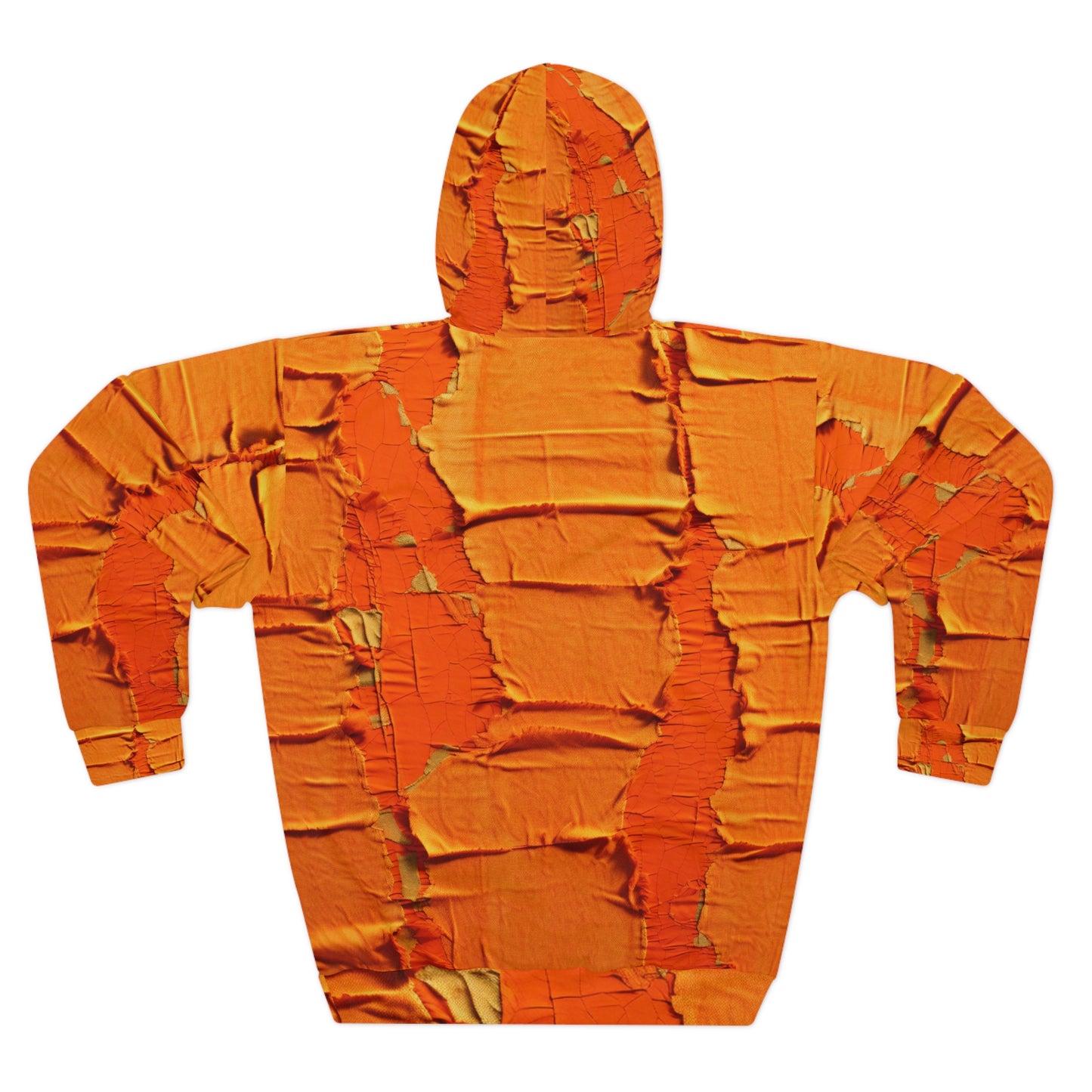 Naranja cítrico ardiente: tela vanguardista, desgastada e inspirada en la mezclilla - Sudadera con capucha unisex (AOP)