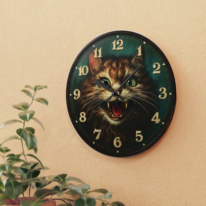 Reloj de pared acrílico espeluznante gato horror mascota animal gatito 