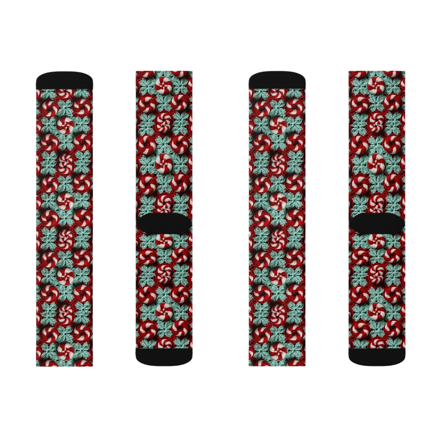 Christmas Crochet Candy Cane - Pepper Red Crystal White Holiday Pattern - Sublimation Socks