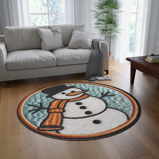 Snowman Embroidered Patch - Chenille Christmas Winter - Round Rug