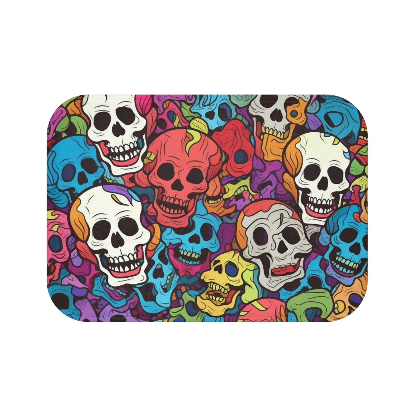 Patrón de cabeza de calavera de arco iris psicodélico, colores vibrantes - Alfombra de baño