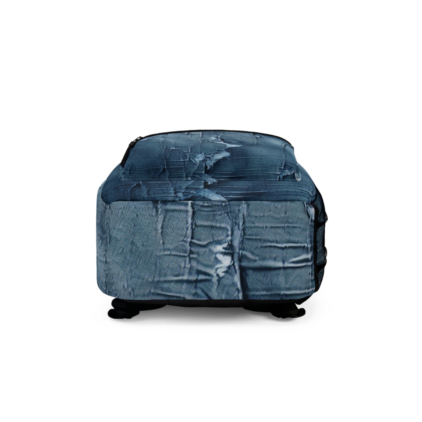 Distressed Blue Denim-Look: Edgy, Torn Fabric Design - Backpack