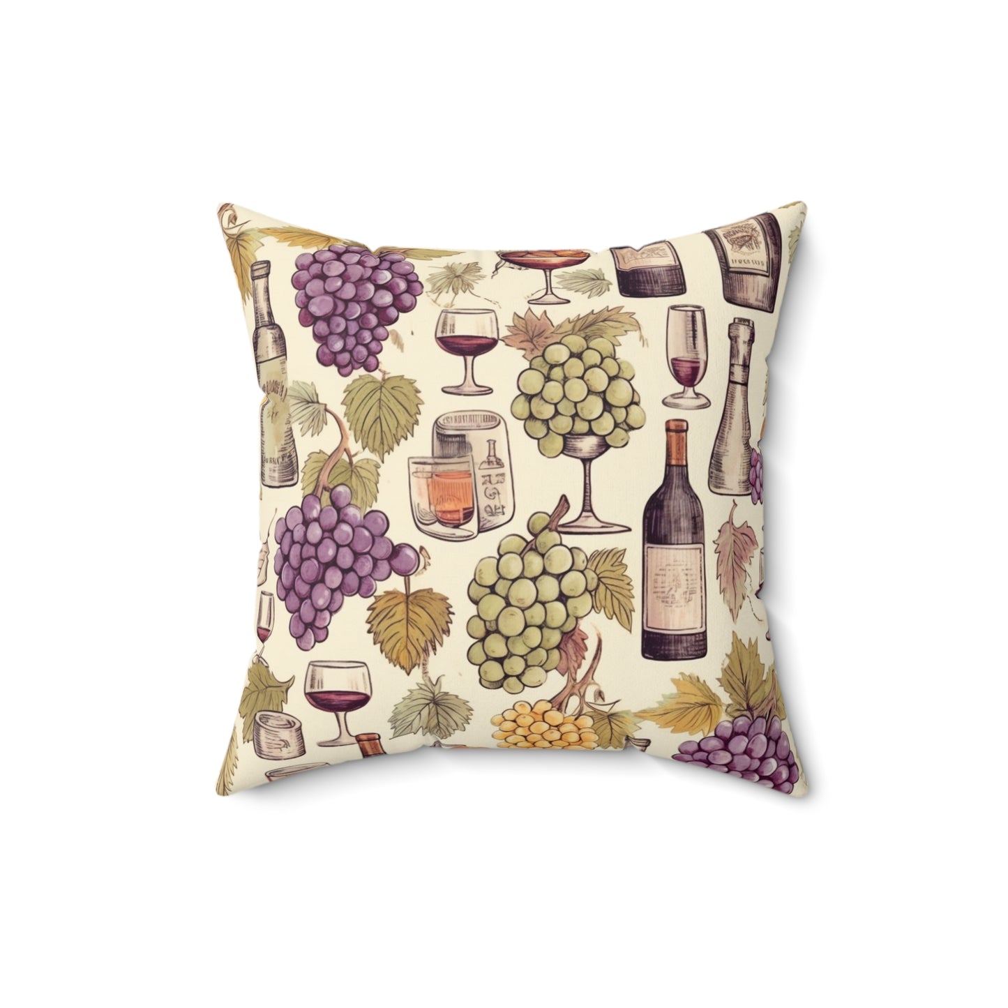 Wine Lovers Theme: Varieties of Wine, Grapes & Vineyards Design Spun Polyester Square Pillow