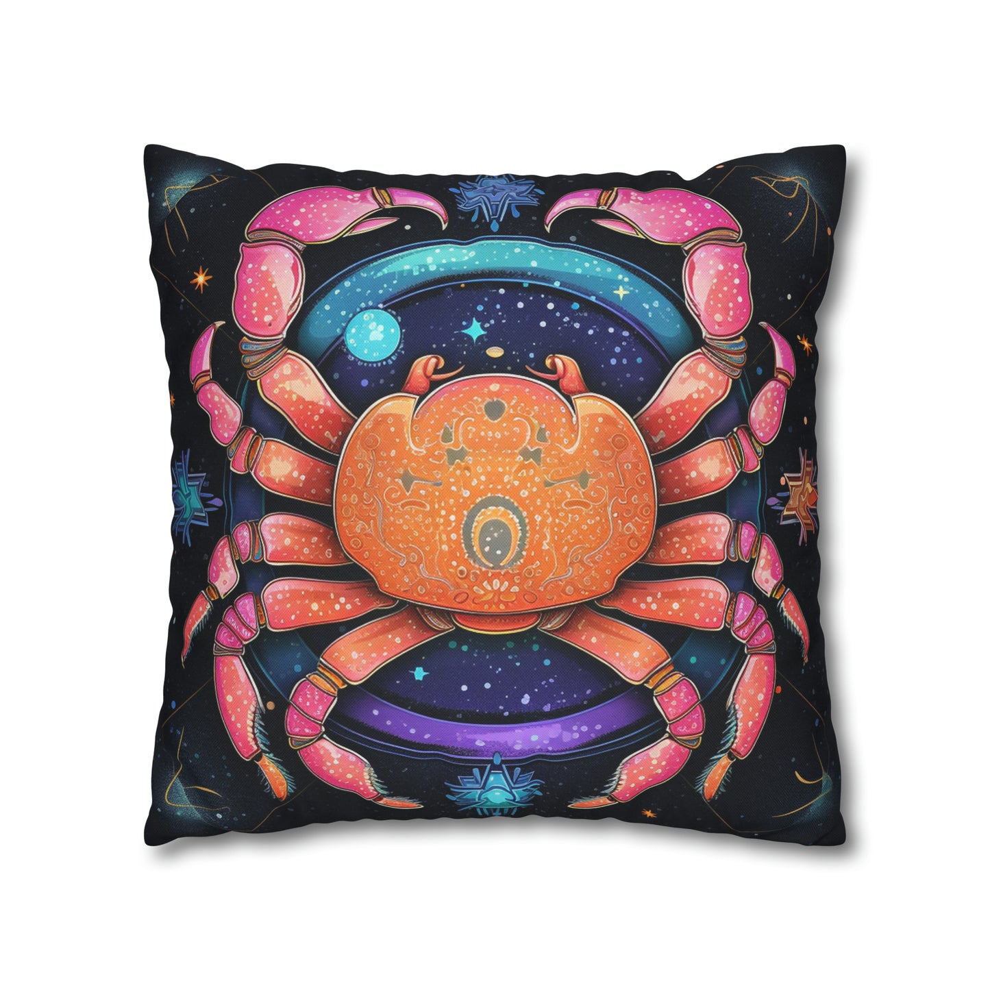 Rainbow Celestial Crab - Vibrant Cancer Zodiac Sign Art - Spun Polyester Square Pillow Case