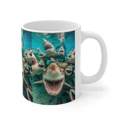 Laughing Lemon Sharks: Joyful Sea Jaws Ocean Deep - Ceramic Mug 11oz