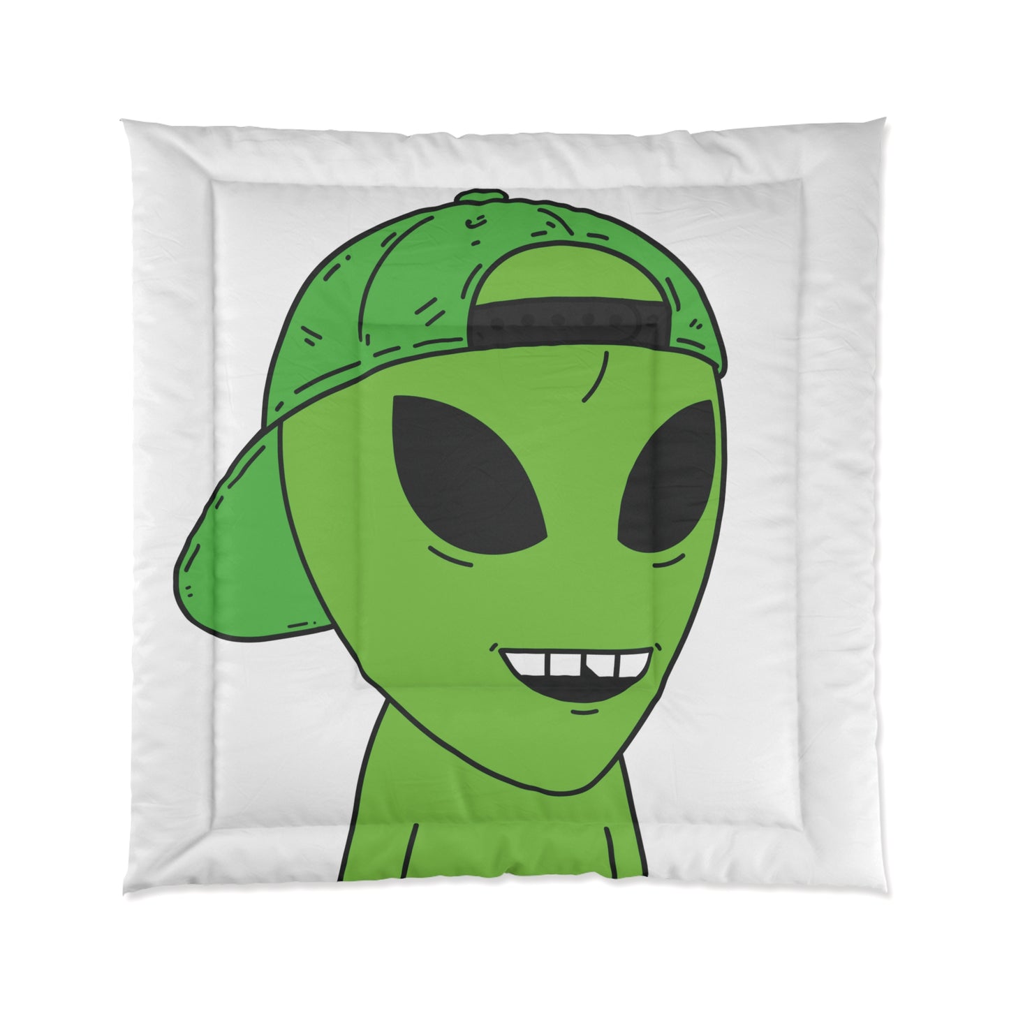 The Green Alien Visitor with Hat Bed Comforter