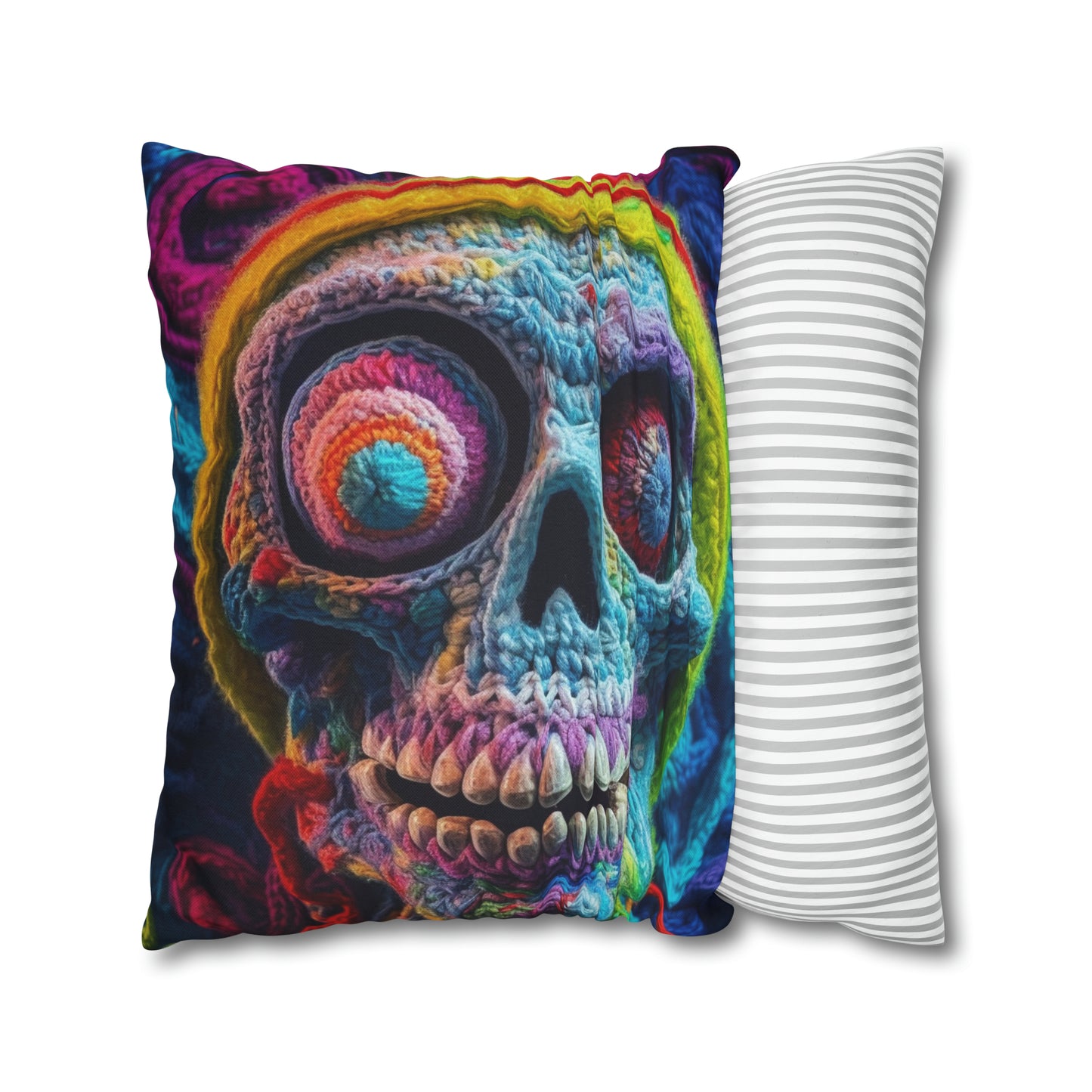 Crochet Skull Halloween Scary Horror Design - Spun Polyester Square Pillow Case