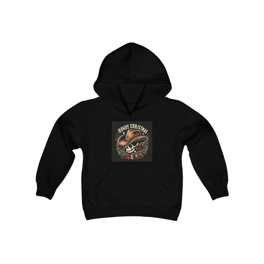 Spooky Western Holiday - Howdy Christmas with Cowboy Skull, Festive Hat & Seasonal Decor - Youth Heavy Blend Hooded Sweatshirt